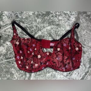 Floral Sewn Burgundy Bra